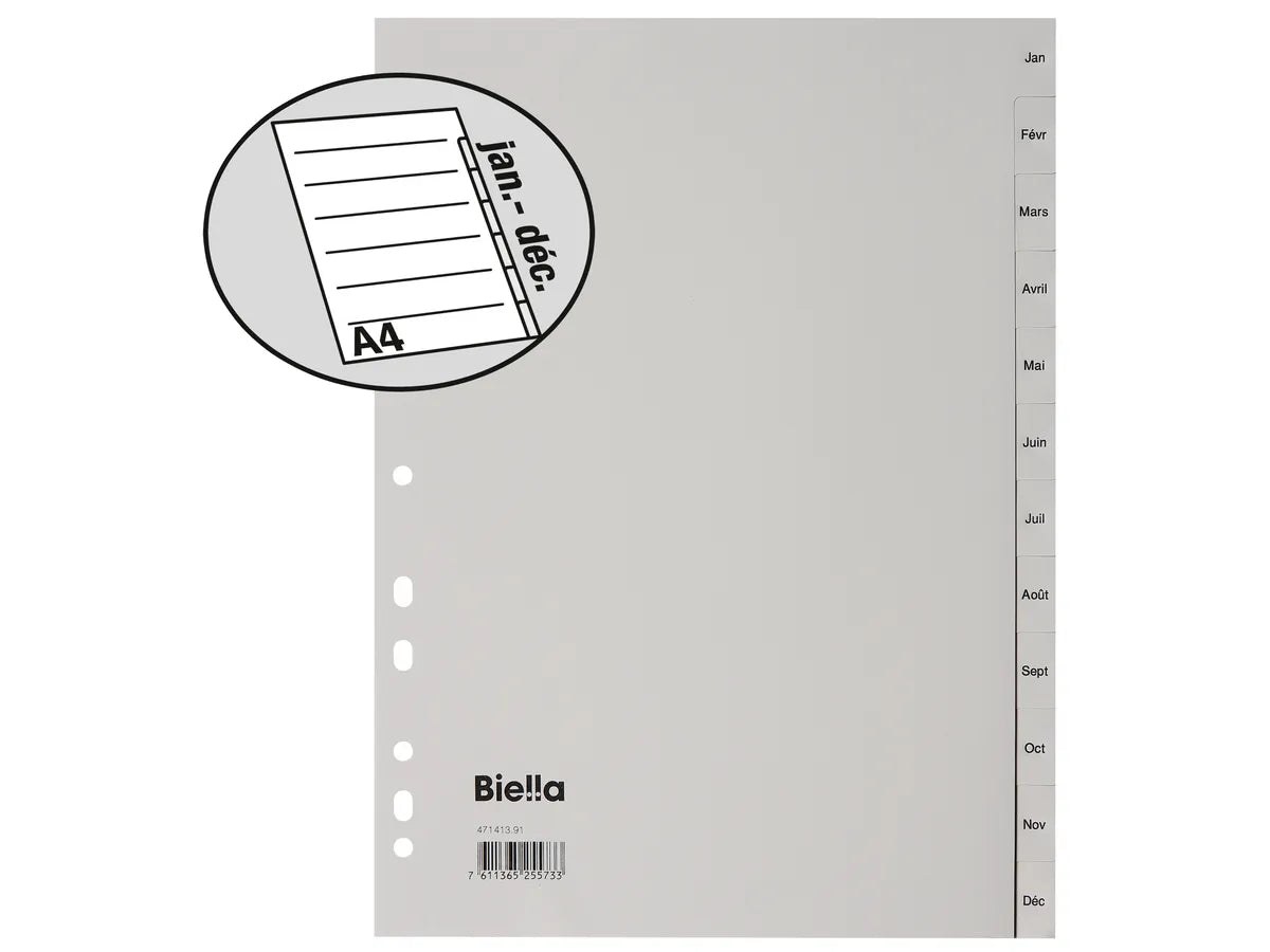 BIELLA Répertoire PP gris A4 47141391U Jan.-Déc., français