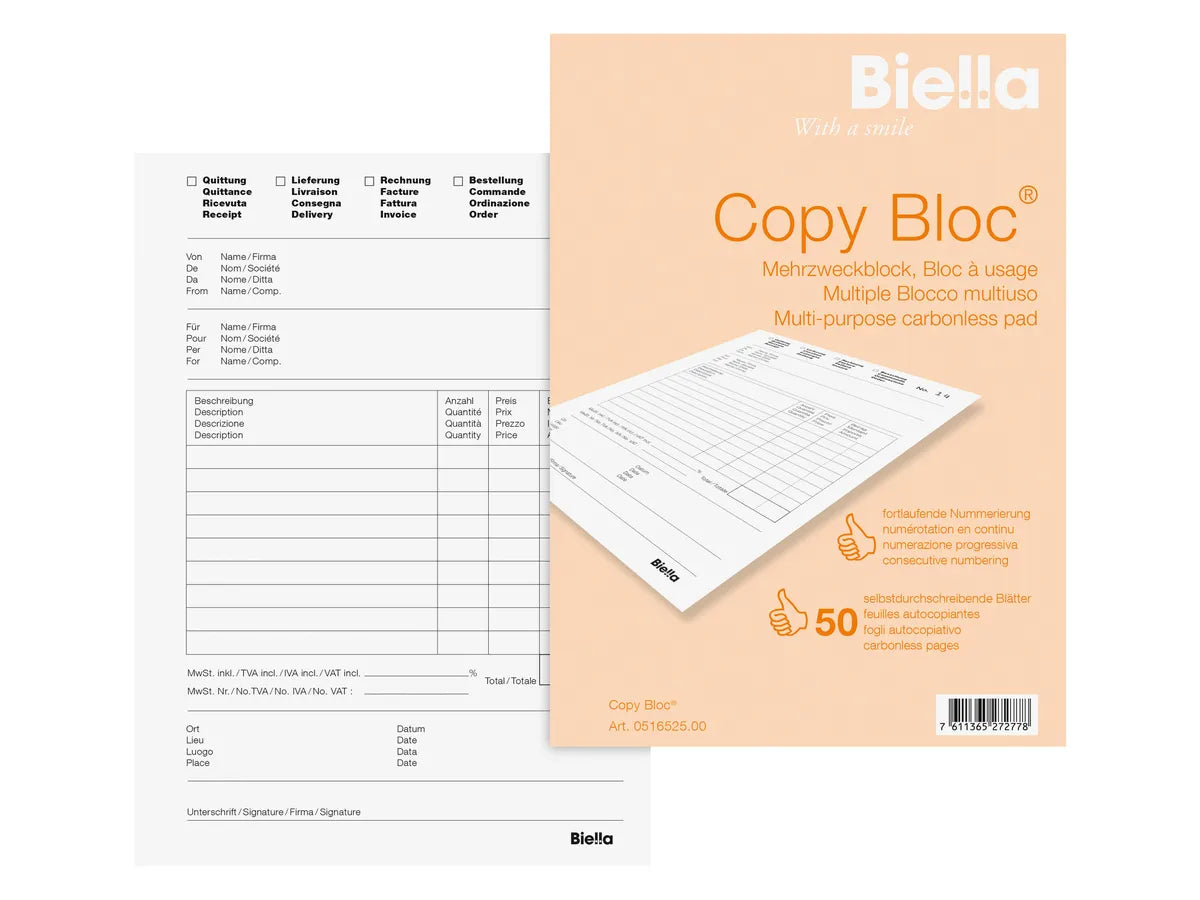 BIELLA Multi-use COPY-BLOC D/F/I/E A5 51652500U autocopiante 50x2 feuilles