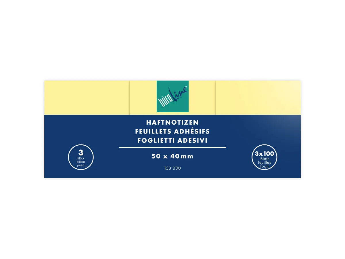 BÜROLINE Notes autocollantes 50x40mm 133030 jaune 3x100 flls.