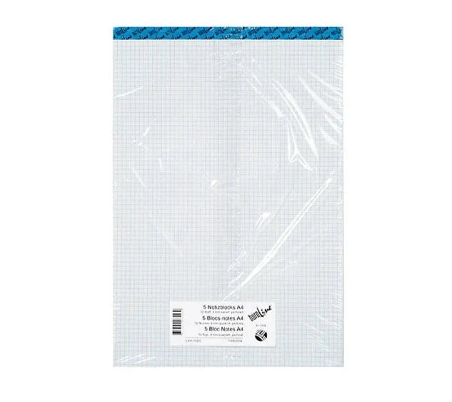 BÜROLINE Bloc bureau blanc A4 725263 quadrillé, 70g, 4mm 5 pcs.