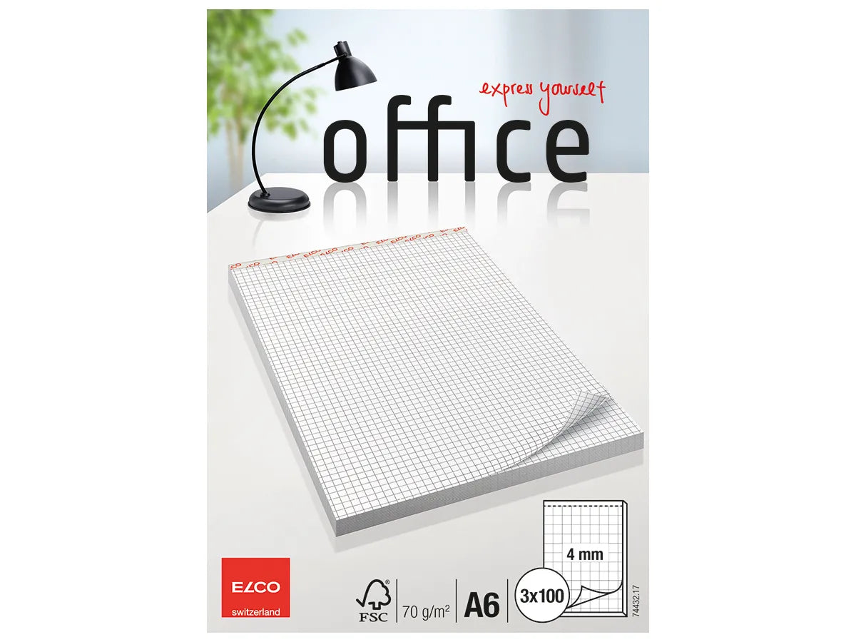 ELCO Bloc-notes quadrillé 4mm A6 74432.17 blanc, 70gm2 3x100 flls.