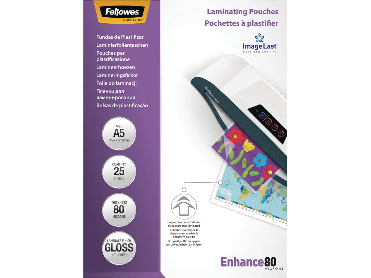 FELLOWES Pochettes à plastifier A5 5396003 brillant, 80my 25 pcs.