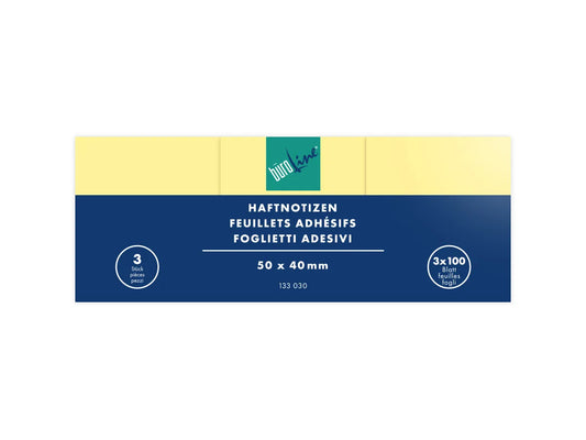 BÜROLINE Notes autocollantes 50x40mm 133030 jaune 3x100 flls.
