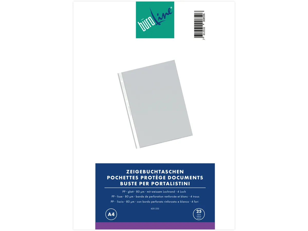 BÜROLINE Poches PP 80 my A4 620233 transparent, lisse 25 pcs.