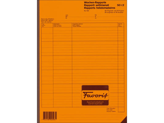 FAVORIT Rapport hebdomadaire D/F/I A4 501 blanc 50x2 feuilles