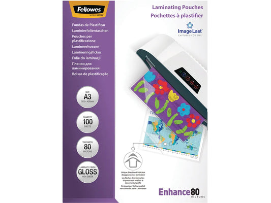 FELLOWES Pochettes à plastifier A3 5306207 brillant, 80my 100 pcs.