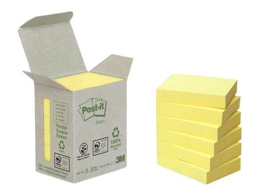 POST-IT Bloc-notes Recycling 38x51mm 653-1B jaune 6x100 feuilles