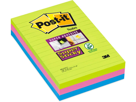 POST-IT Bloc Super Sticky 102x152mm 660-3SSUC 3-couleurs ass.,3x90f.,lignées