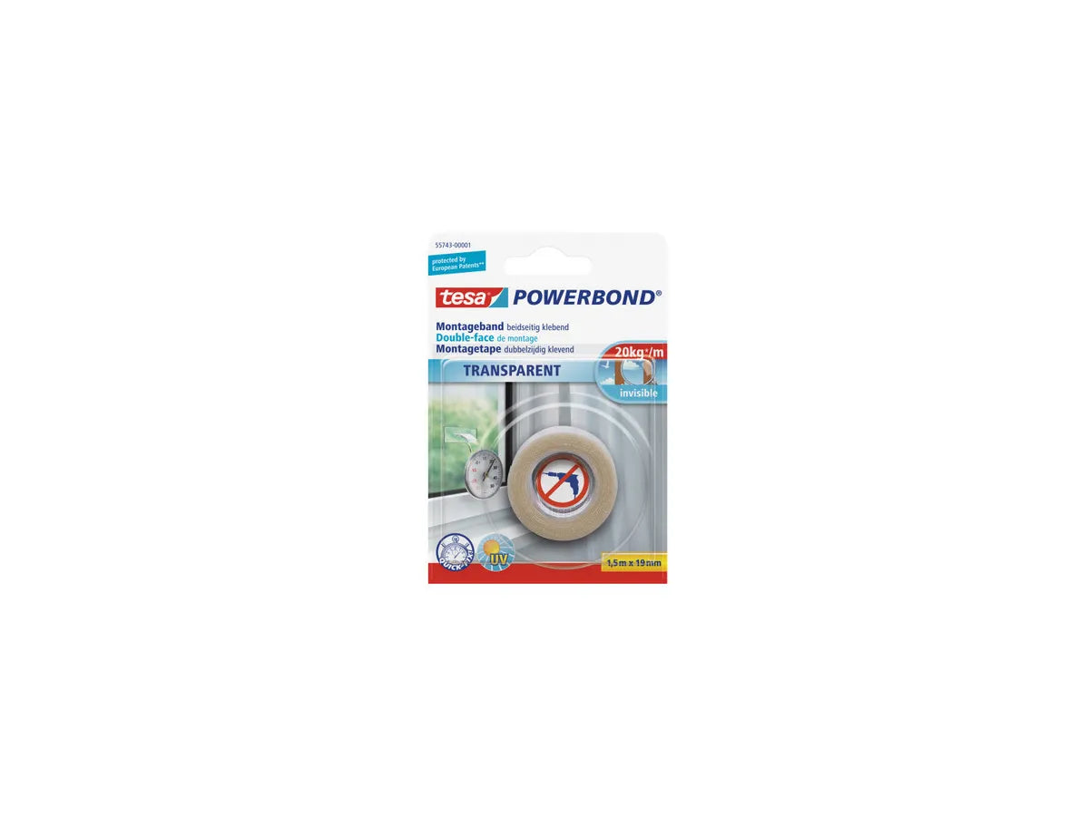 TESA Powerbond Transp. 19mmx1.5m 557430000 Bande montage, double-face