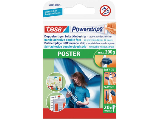 TESA Powerstrips Poster 20 pcs. 580030007 détachable, capacité 200g